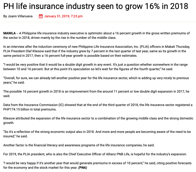 PH Life Insurance Industry seen to grow 16% in 2018